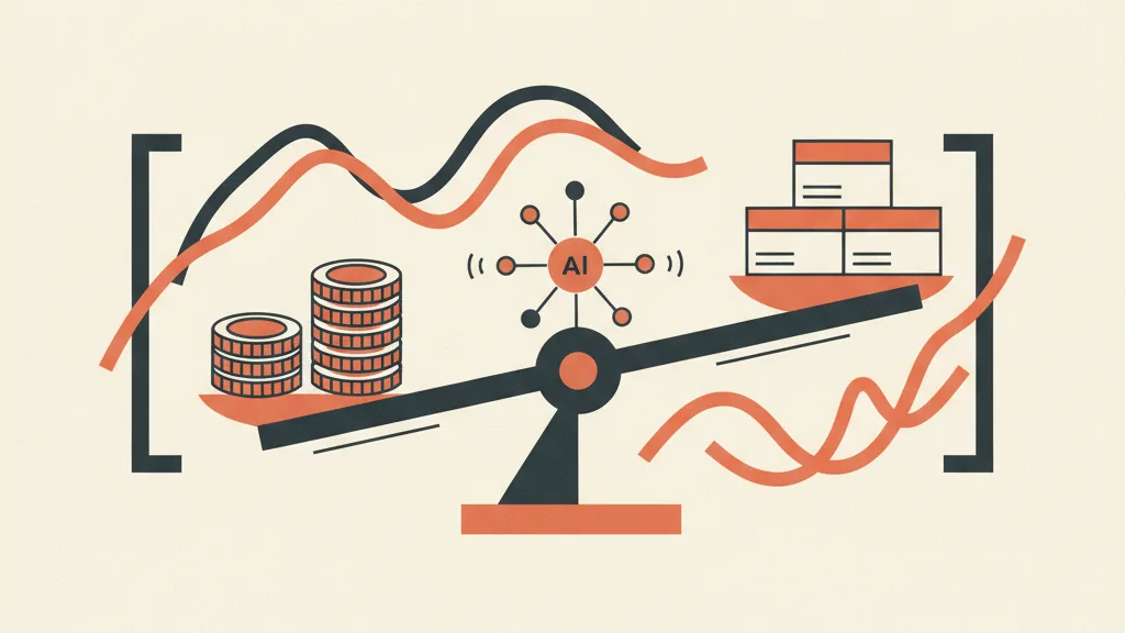 Illustrazione astratta del pricing dinamico gestito da AI con bilancia tra margine e volume e curve di prezzo