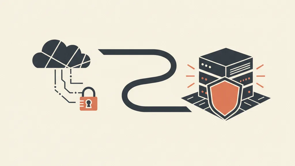 Illustrazione che confronta dati su cloud remoto e dati ospitati in locale su server proprio con scudo di sicurezza