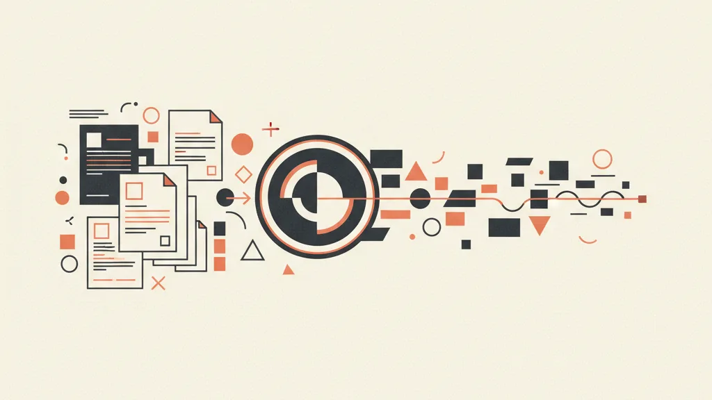 Illustrazione di documenti ed elementi di brand che confluiscono in una lente centrale che li trasforma in un flusso coerente