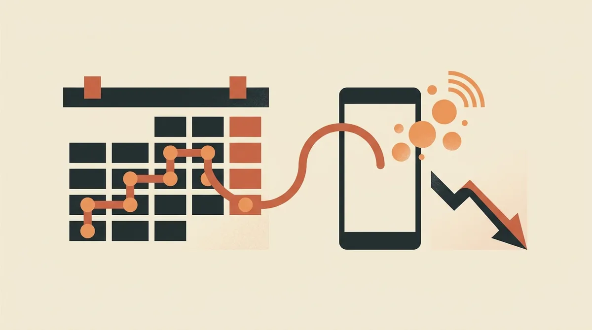 Illustrazione di un calendario di appuntamenti con promemoria automatici che riducono i no-show dello studio