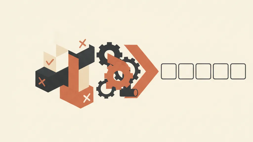 Illustrazione di quattro blocchi con simboli di spunta e croce che compongono un knowledge base, il quale alimenta un motore generativo da cui escono output uniformi.