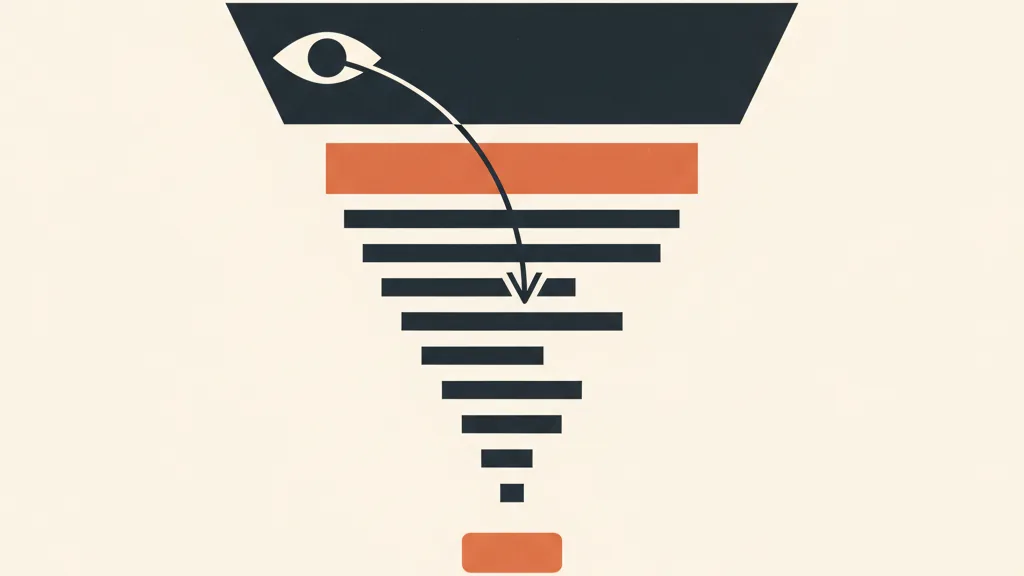 Illustrazione astratta della gerarchia del messaggio pubblicitario, con livelli sovrapposti che vanno dal visual alla call to action seguiti dallo sguardo