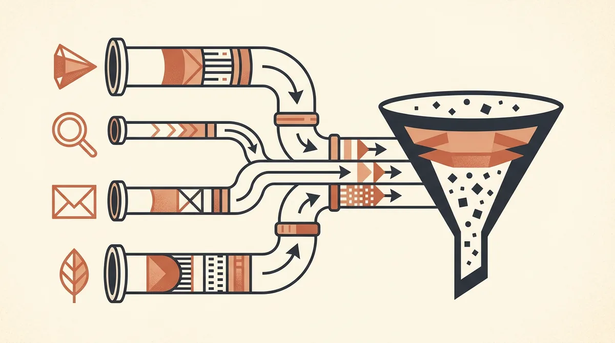 Illustrazione del costo per lead che cambia per canale di acquisizione, da social a ricerca a email