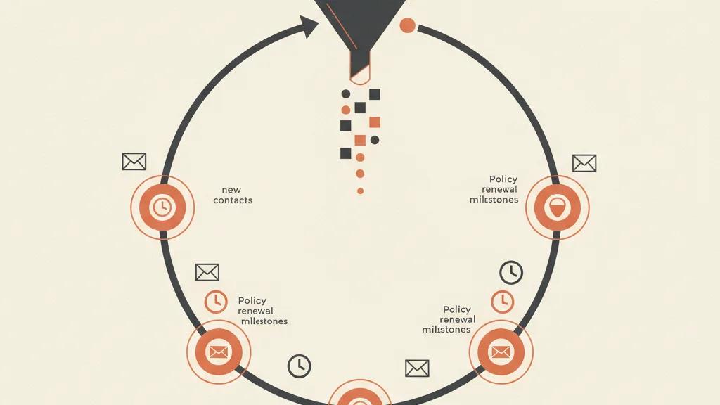 Illustrazione di un ciclo continuo che collega acquisizione clienti, scadenze e rinnovi delle polizze