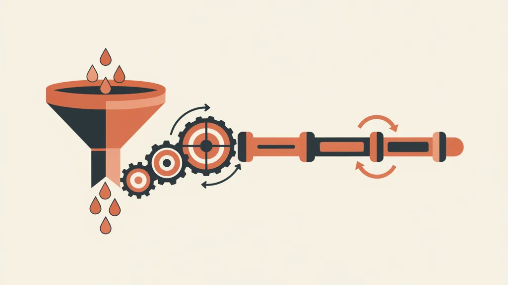Illustrazione astratta di un funnel che alimenta un CRM con automazioni che recuperano trattative