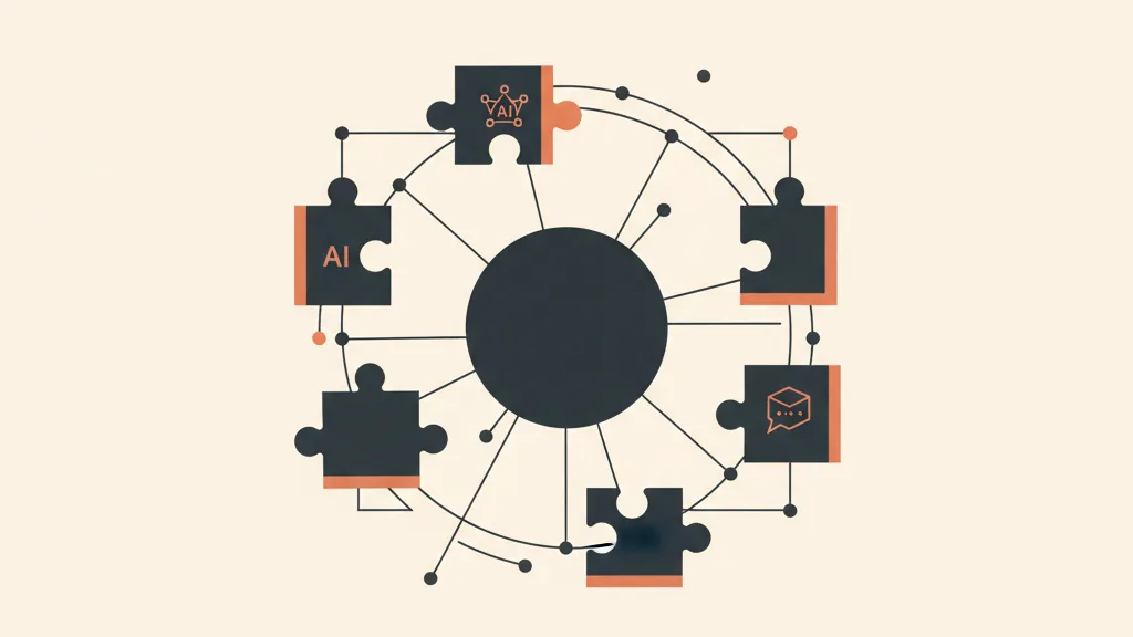 Moduli software rappresentati come tessere che si agganciano a un hub centrale, con componenti aggiuntivi evidenziati