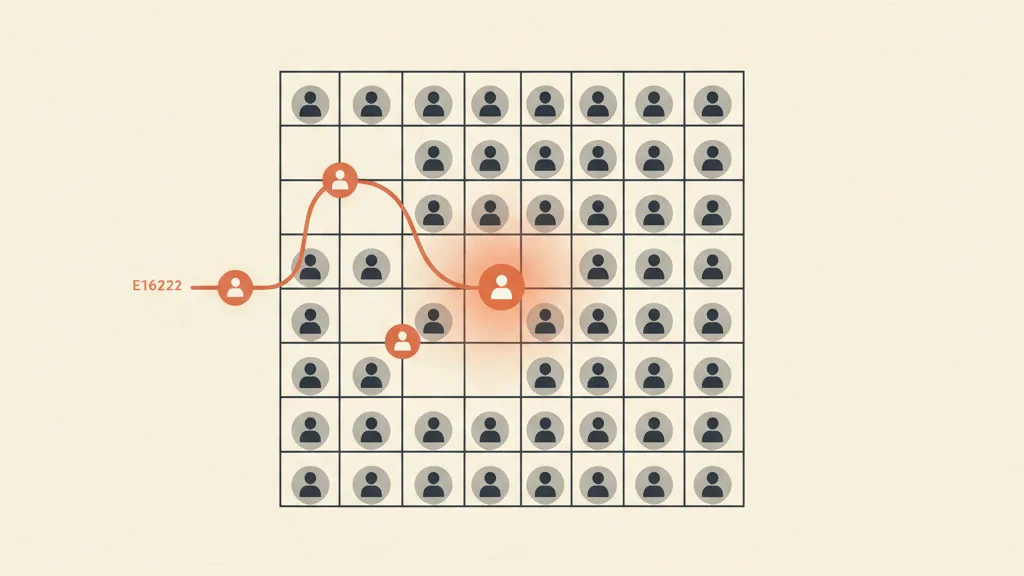Illustrazione di nodi clienti dormienti in una griglia database riattivati uno alla volta da un segnale automatico, metafora della riattivazione AI dei contatti inattivi