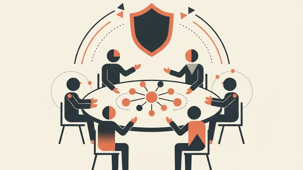Illustrazione di un team che coordina la risposta a una violazione dei dati con sistemi isolati e protetti