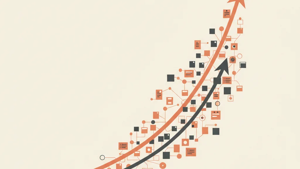 Due curve che divergono nel tempo, una piatta e una in salita circondata da note interconnesse, che rappresentano il vantaggio composto di un company brain rispetto all'AI generica