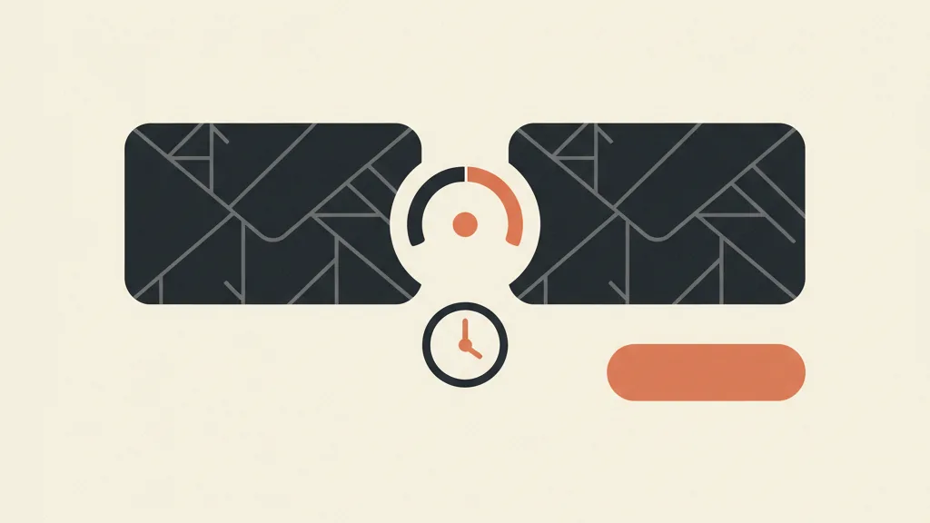 Illustrazione di un test A/B tra due email con manopola di regolazione, orologio per il timing e bottone della call to action