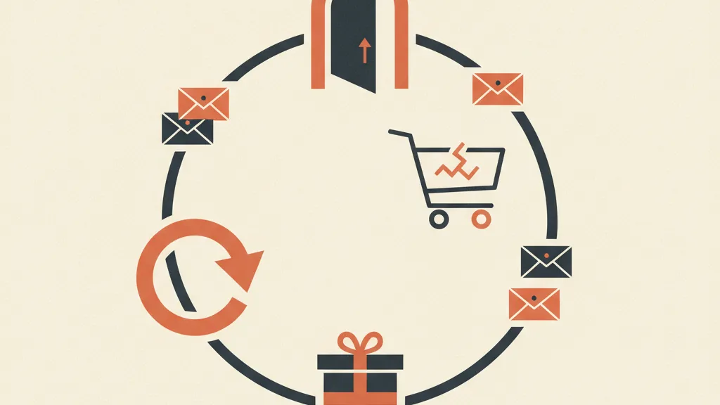 Illustrazione del ciclo di vita del cliente come un percorso circolare con le quattro tappe dei flussi email