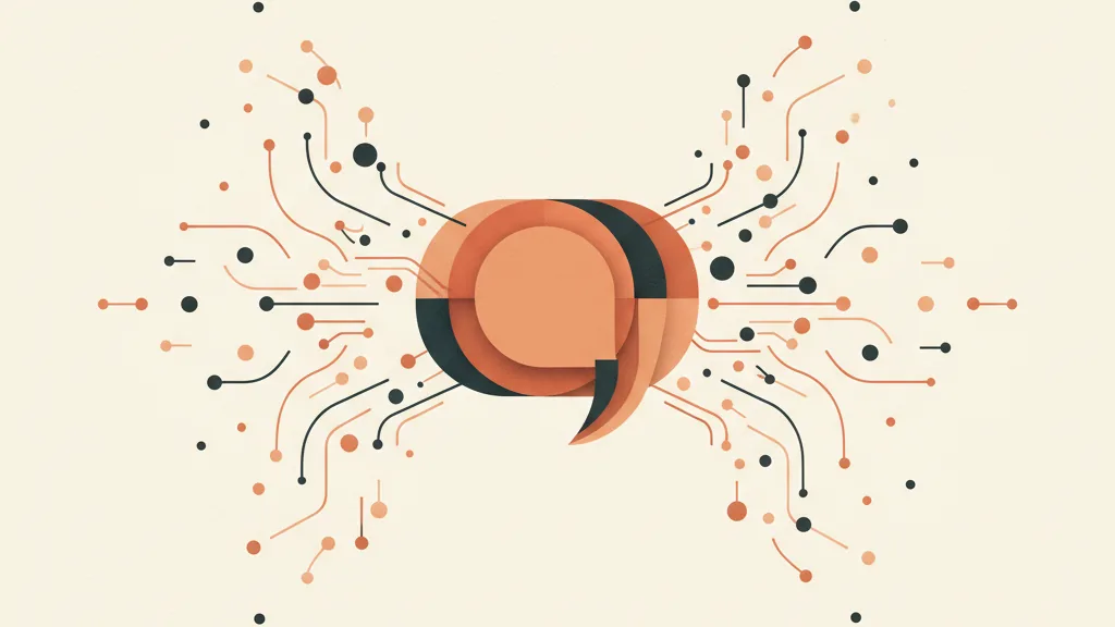 Segnali e dati sparsi che confluiscono in un nodo centrale e prendono la forma di un messaggio umano