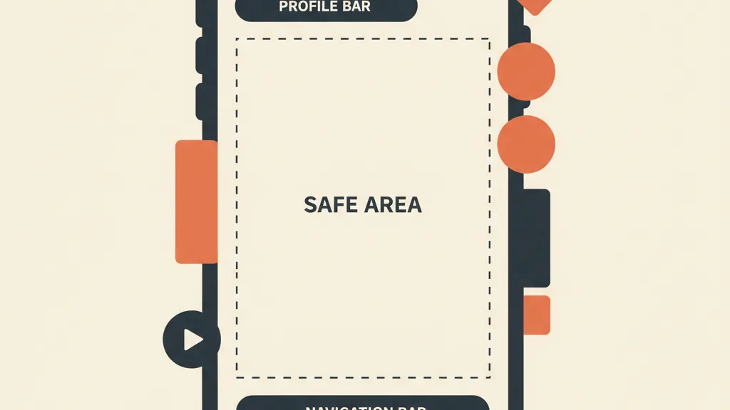Illustrazione flat di un formato verticale con l'area centrale sicura libera e gli elementi ai bordi coperti dall'interfaccia, a rappresentare gli errori di safe zone