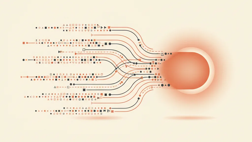 Illustrazione di piu flussi di dati che convergono in un unico profilo, metafora degli identificatori che rafforzano il match.