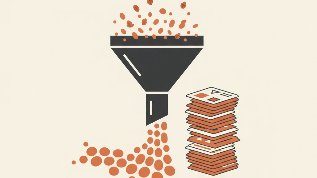 Illustrazione di un funnel che raccoglie il pubblico e di una scorta di creativita pronte per il periodo di picco