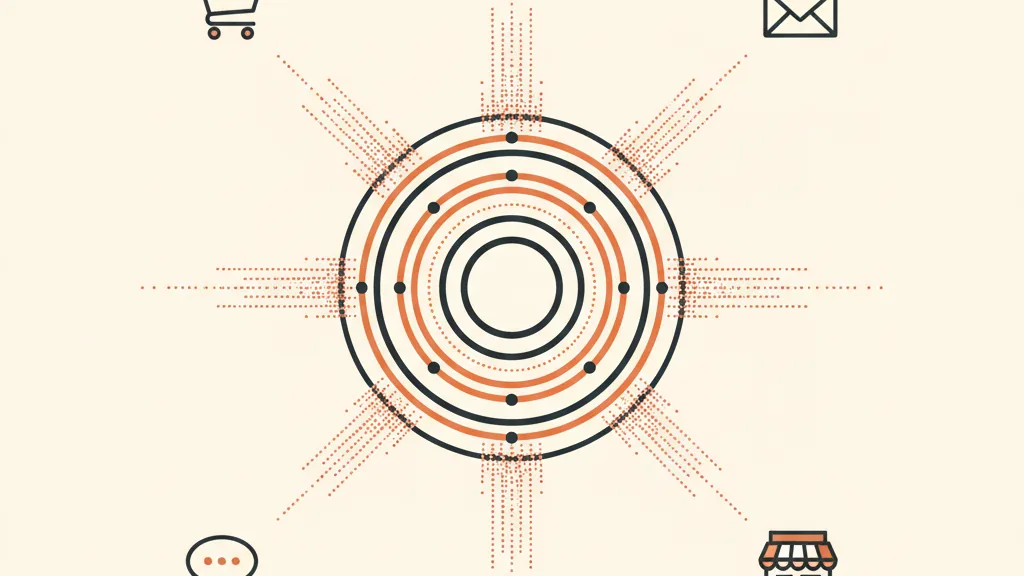 Flussi di dati che partono da fonti diverse come carrello, email e chat e confluiscono in un unico hub centrale che li organizza