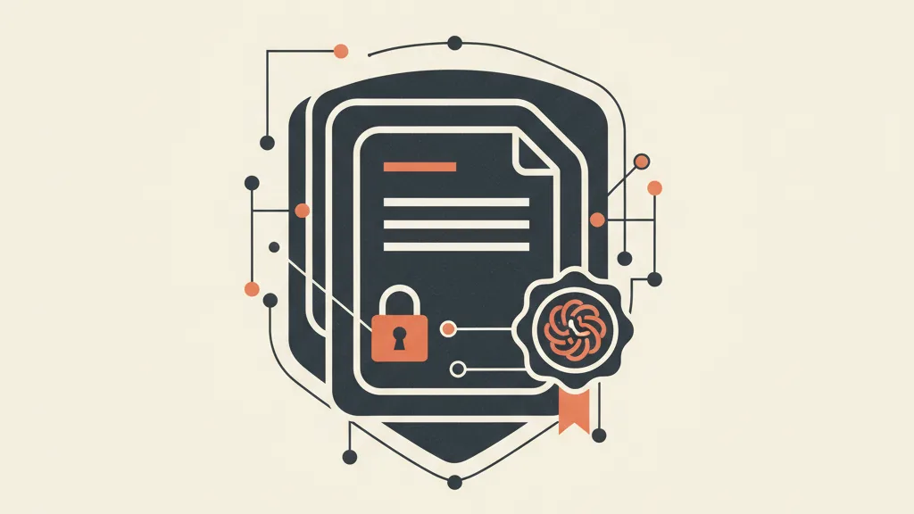 Illustrazione di uno scudo a strati fatto di versioni di documenti, nodi collegati e un lucchetto, simbolo di governance e protezione dei dati