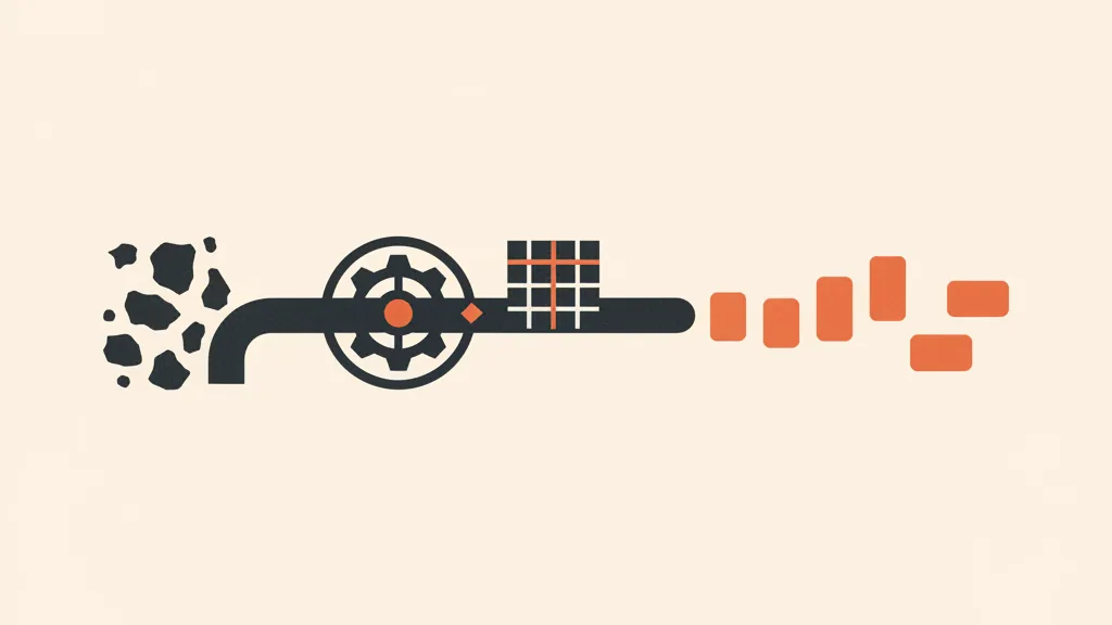 Illustrazione astratta di un flusso automatizzato che collega la generazione di contenuti AI a un sistema CRM di acquisizione clienti
