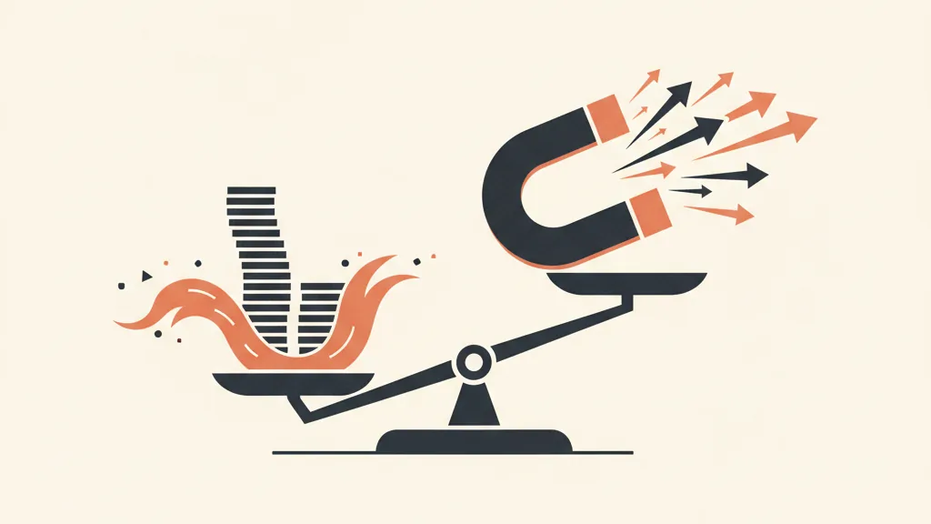 Illustrazione di una bilancia che confronta lo spreco di budget con la cattura di ricerche ad alto intento, metafora della decisione sulle campagne brand