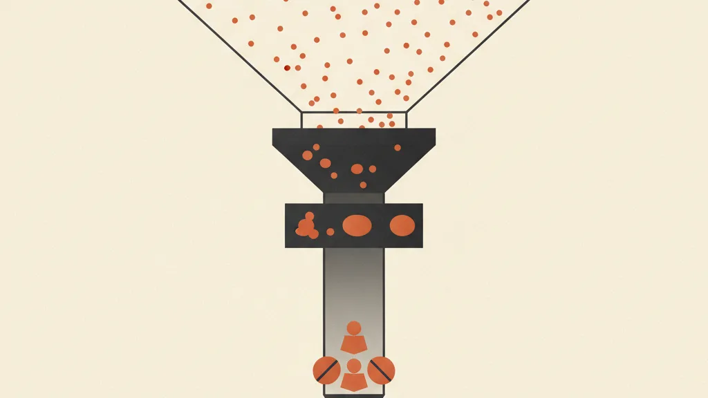 Illustrazione di un funnel che dai molti click in alto si restringe fino a pochi clienti paganti in basso, metafora del percorso dal CPL al lead-to-customer