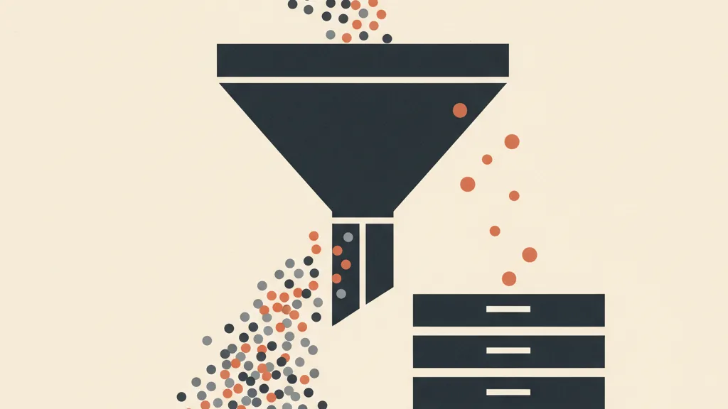 Illustrazione di un filtro che separa i lead di valore da quelli scadenti raccolti in un database CRM, metafora del controllo qualità dei contatti.