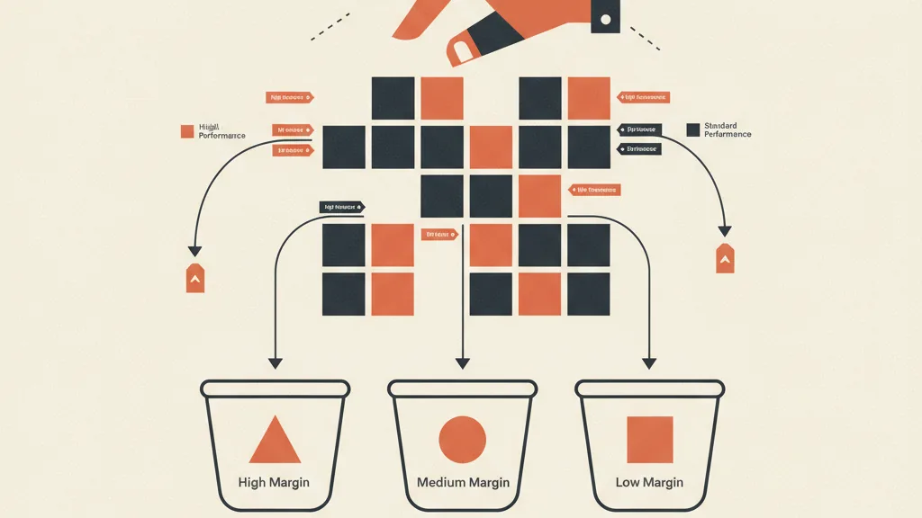 Illustrazione di un catalogo ecommerce suddiviso in gruppi di priorità per margine e performance