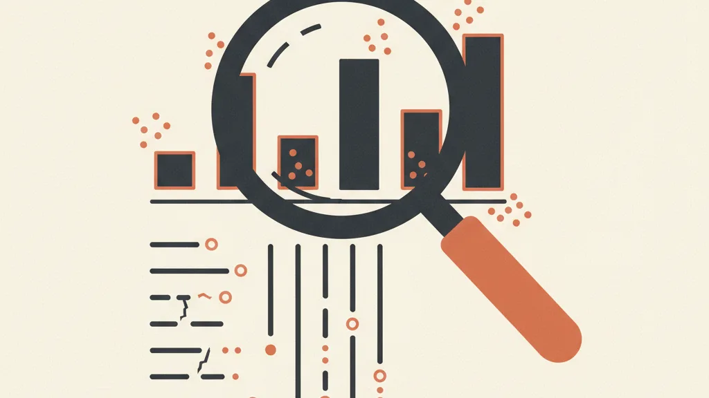 Illustrazione di una lente d'ingrandimento che analizza grafici e liste di una dashboard, metafora dell'audit dell'account pubblicitario