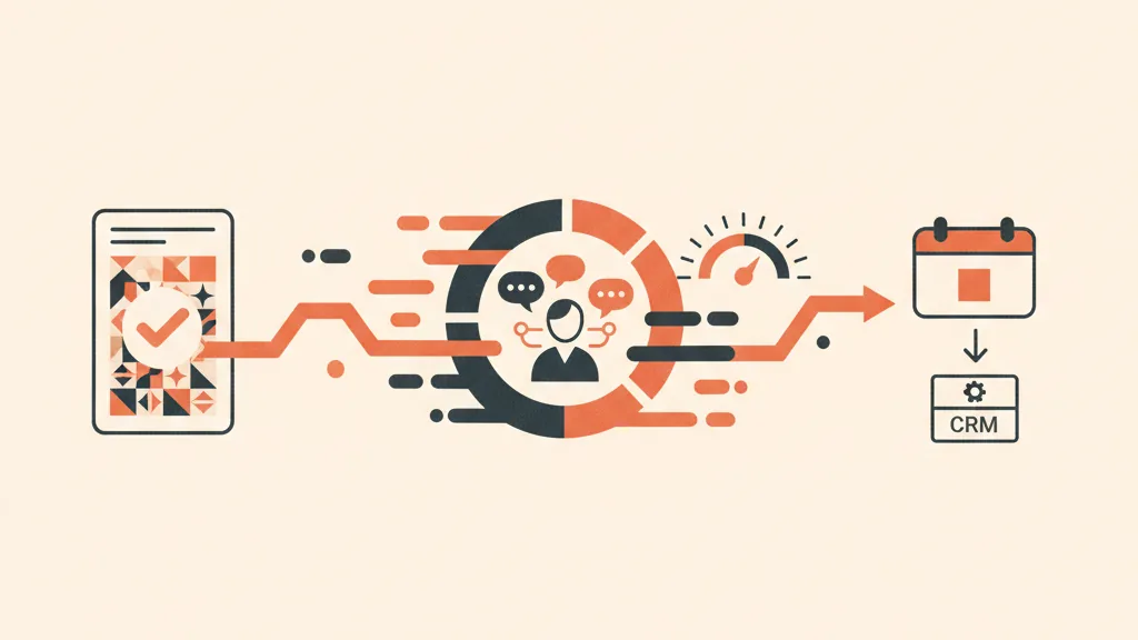 Illustrazione di un agente AI che pre-qualifica il contatto subito dopo l'invio del form, gli assegna un punteggio e lo instrada verso un appuntamento nel CRM