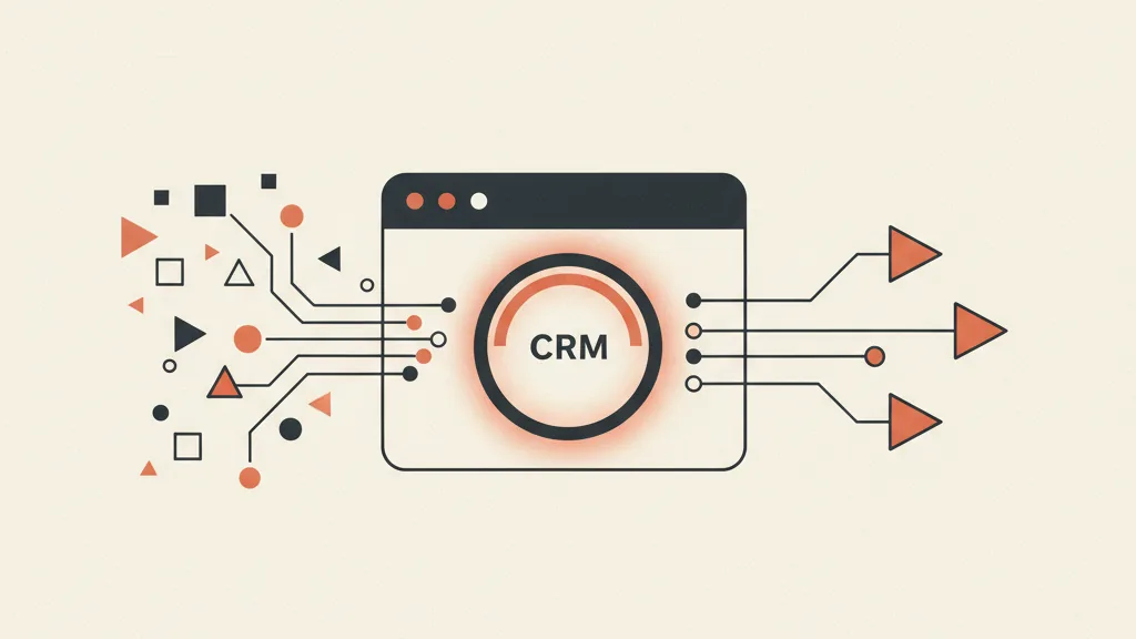 Illustrazione astratta di segnali di dati che confluiscono in un punteggio dentro un CRM collegato ad azioni automatiche