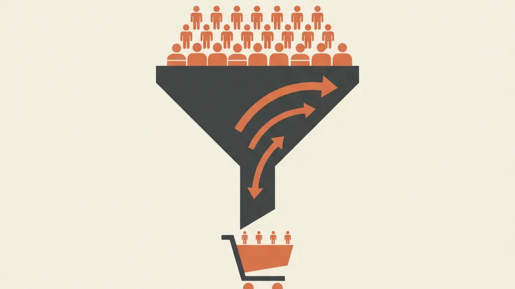 Illustrazione di un funnel che mostra il percorso dalla scoperta del brand fino all'acquisto
