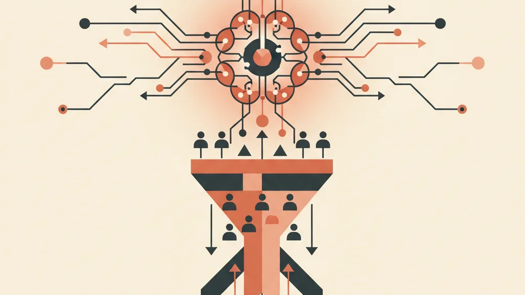 Illustrazione astratta di un algoritmo intelligente alimentato da flussi di dati che ordina automaticamente un pubblico