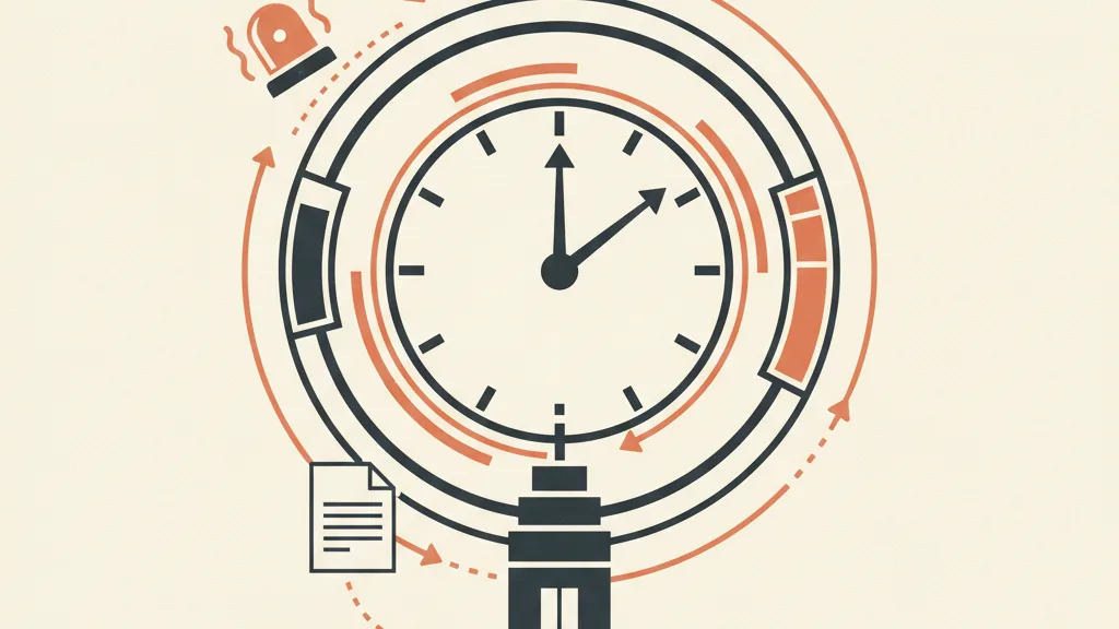 Illustrazione di un orologio con lancette veloci, cerchi concentrici e un documento inviato a un ente centrale che rappresenta le finestre di notifica