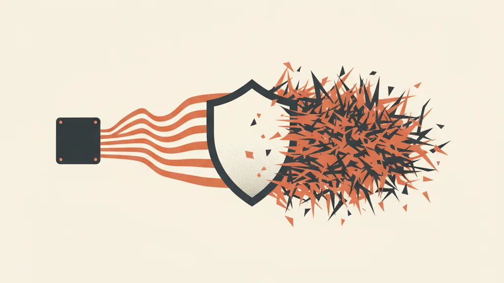 Illustrazione flat astratta di onde ordinate che diventano picchi caotici respinti da uno scudo, metafora dell'abuso di parole persuasive che diventa spam.