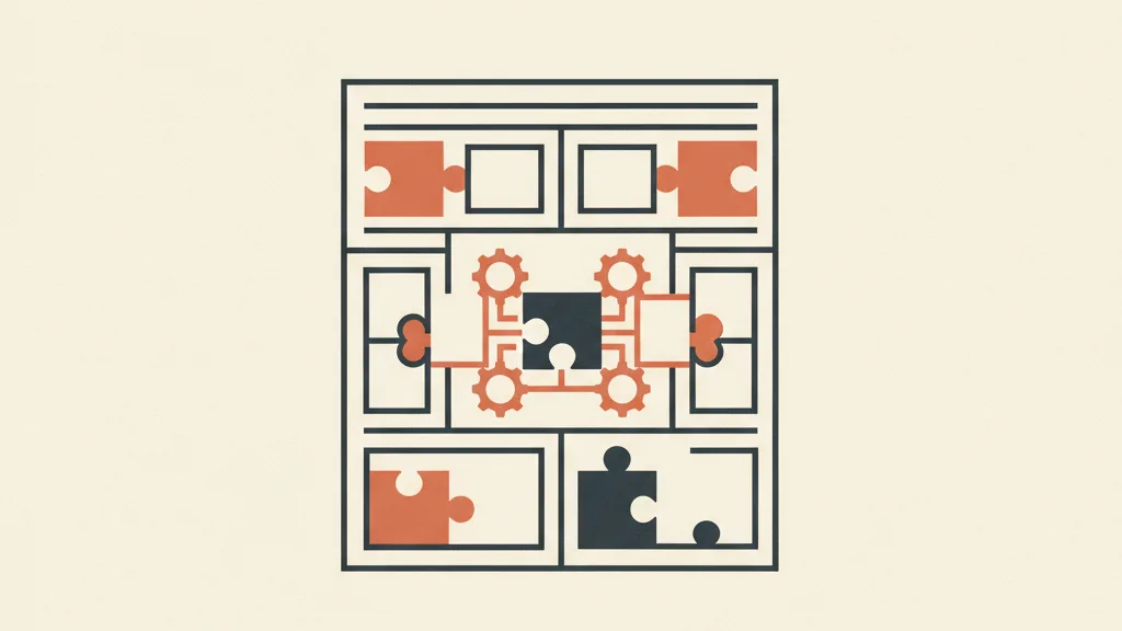 Illustrazione di un documento strutturato in sezioni ordinate con blocchi e ingranaggi incastrati, metafora di un preventivo CRM ben organizzato per voci.