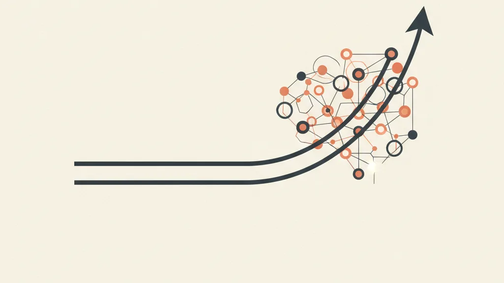 Illustrazione di due curve di crescita che divergono, una piatta e una in salita grazie a una rete di nodi interconnessi