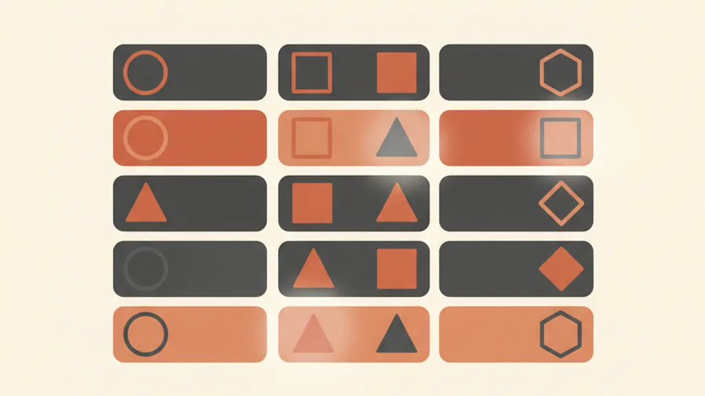 Illustrazione di una griglia di schede diverse organizzate per righe e colonne, metafora della matrice angolo per formato per pianificare i concetti creativi