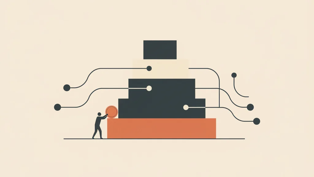 Illustrazione di una struttura a blocchi impilati che rappresenta il breakdown dei costi di un CRM, con nodi di integrazione collegati