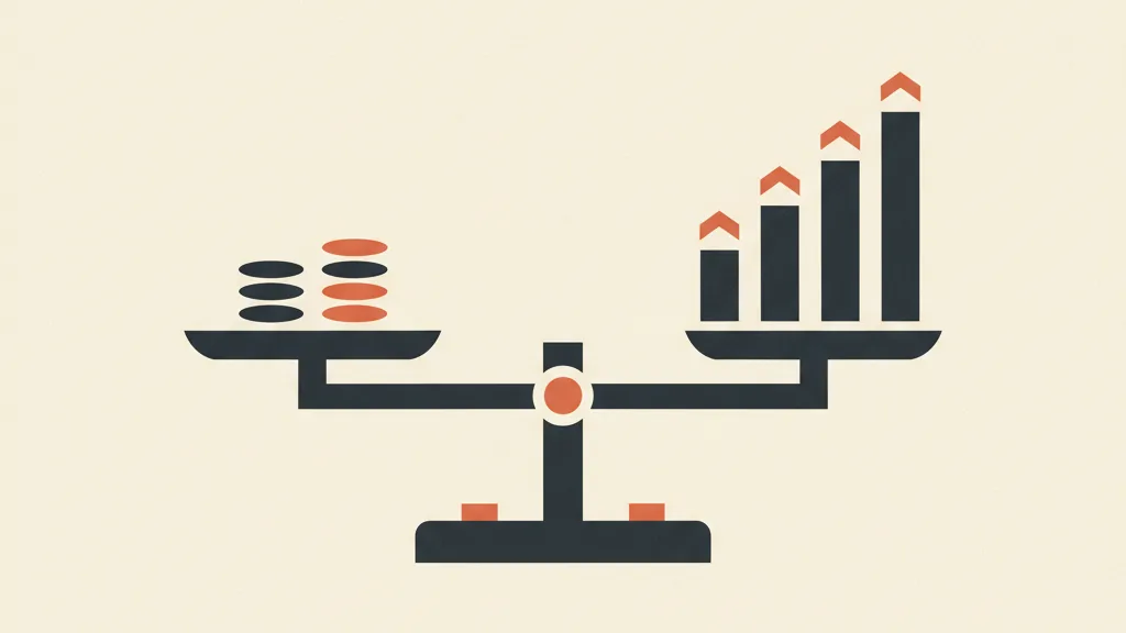 Illustrazione di una bilancia che confronta il costo del funnel con il valore dei clienti acquisiti nel tempo