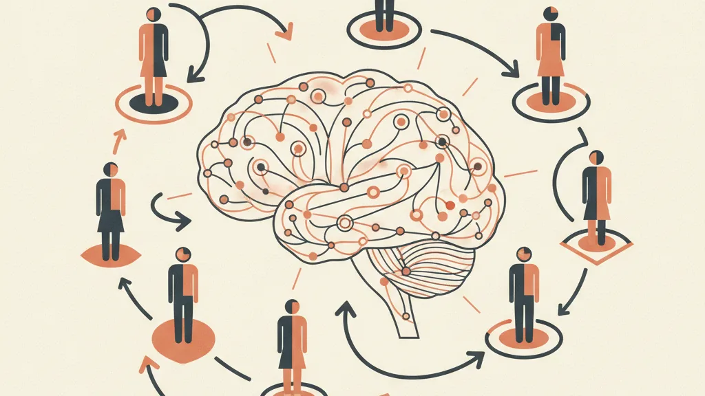 Illustrazione di persone collegate a un cervello digitale condiviso che si muovono tra ruoli diversi, a rappresentare job rotation e conoscenza accessibile
