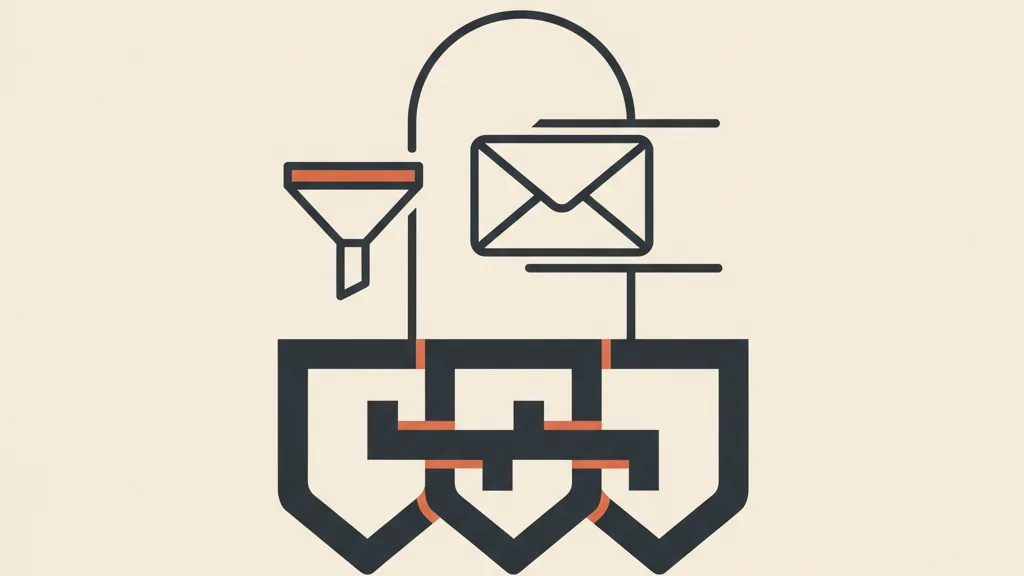 Illustrazione astratta dell'autenticazione email con tre scudi che rappresentano SPF, DKIM e DMARC come fondamenta della reputazione