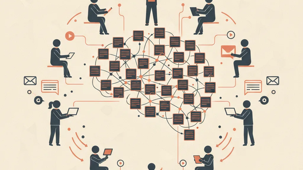 Illustrazione di un cervello digitale centrale fatto di note collegate a cui tutto il team commerciale attinge, con dati sparsi che confluiscono in un'unica fonte