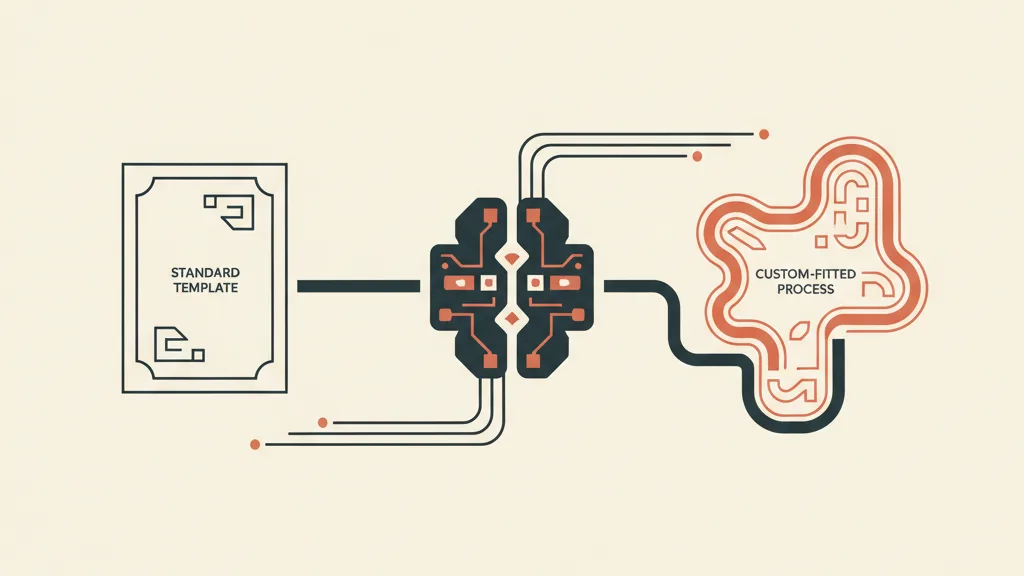 Illustrazione del CRM come cervello centrale del sistema, con confronto tra soluzione standard e su misura