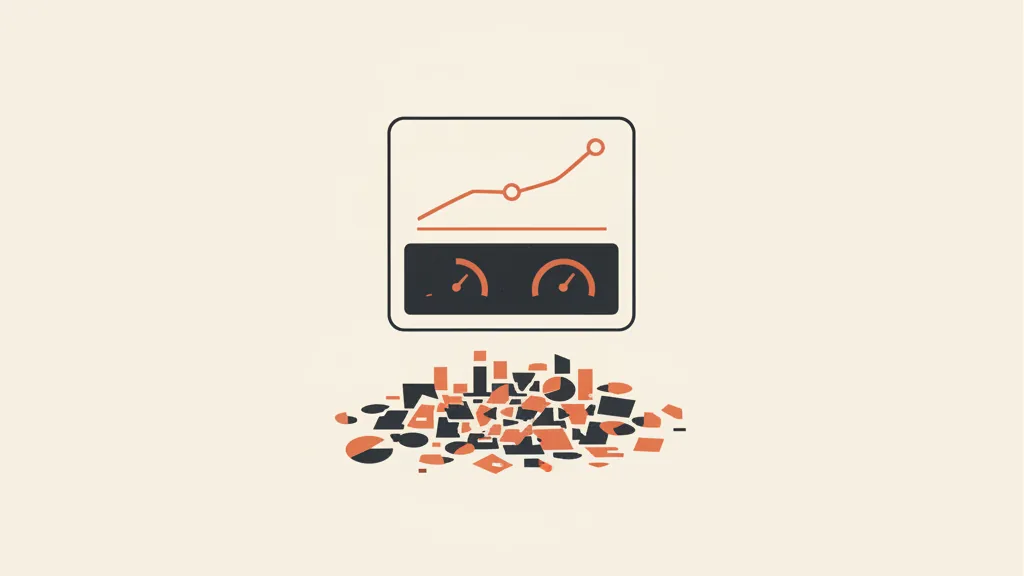 Illustrazione di una dashboard chiara che emerge sopra un ammasso di metriche di vanità disordinate