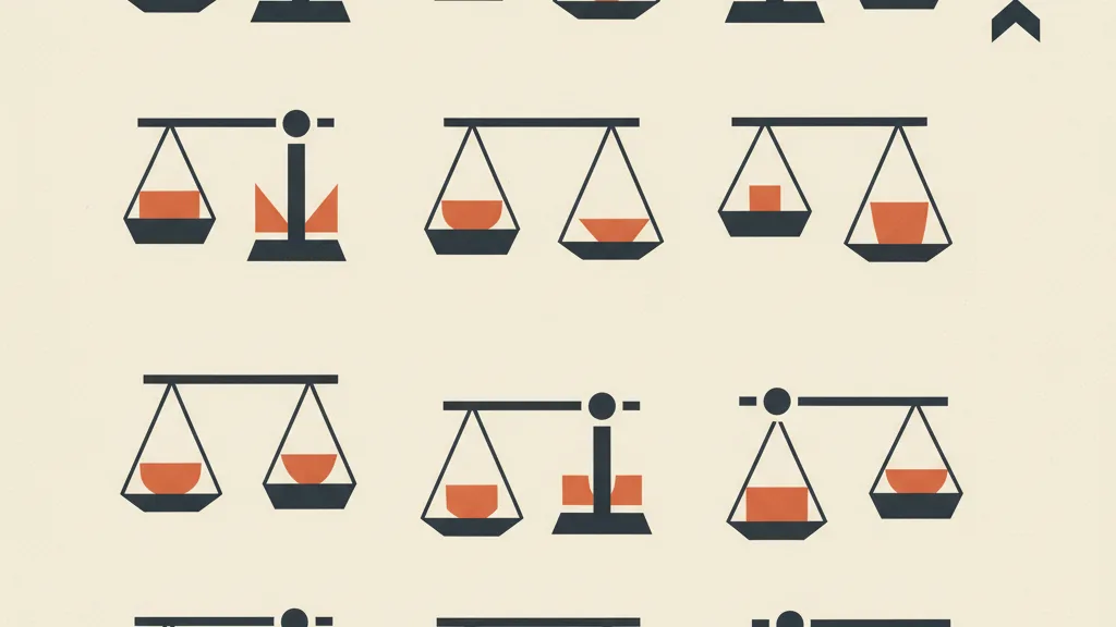 Illustrazione astratta di bilance e cursori che valutano idee su criteri diversi, metafora della tabella di scoring dei test