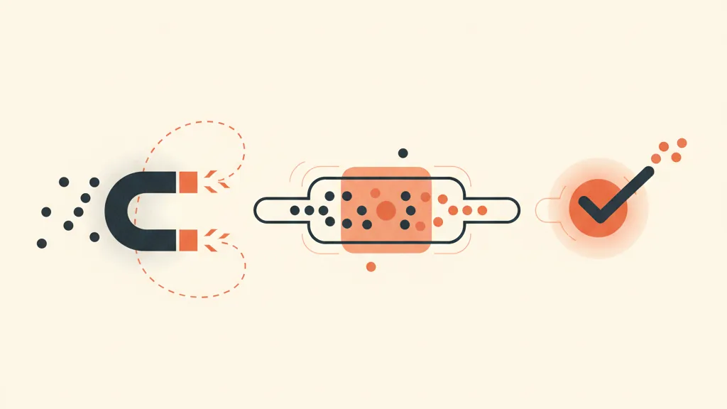Illustrazione di tre stazioni collegate che si passano dei contatti da attirare a coltivare a chiudere, metafora del passaggio tra le fasi del funnel