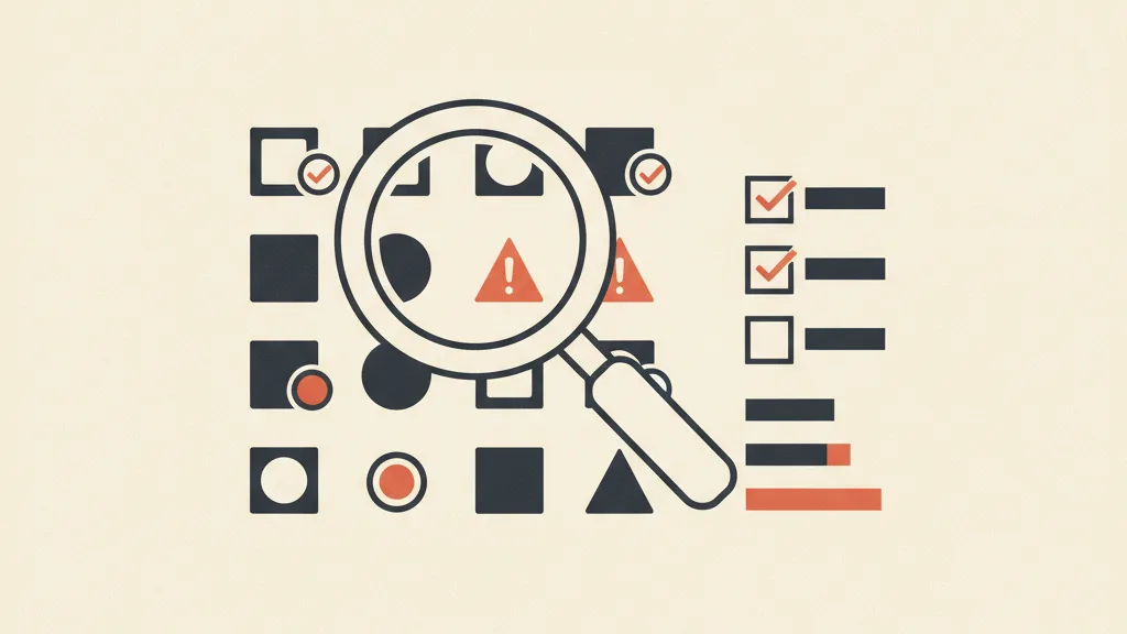 Illustrazione di una lente che analizza una griglia di componenti software, alcuni segnalati come rischiosi, con barre di gravità accanto a rappresentare un vulnerability assessment